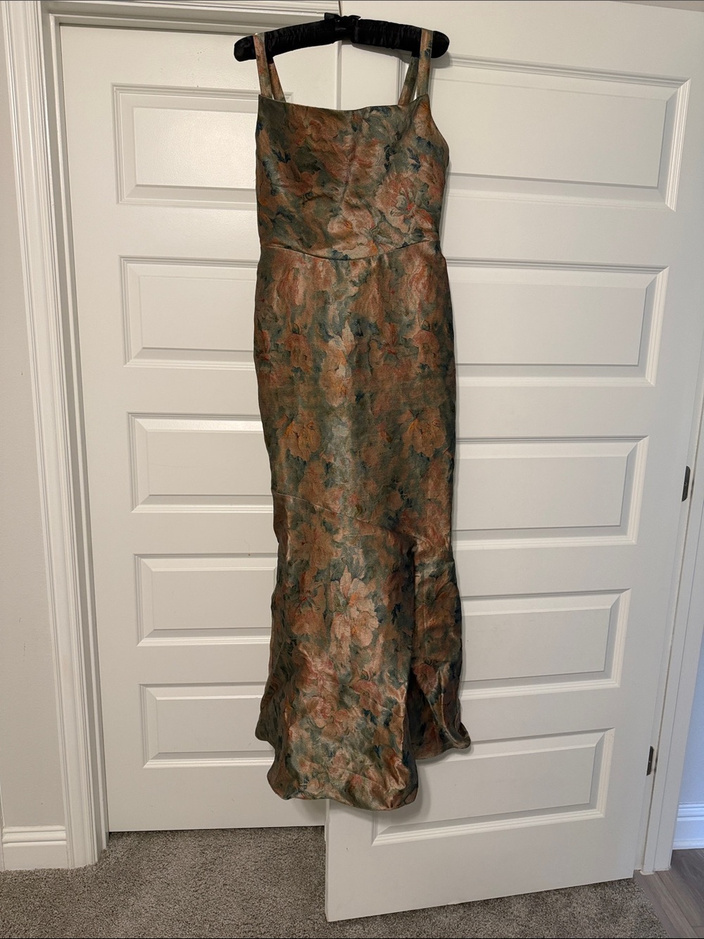 Azazie Green and Bronze Floral Maxi Dress